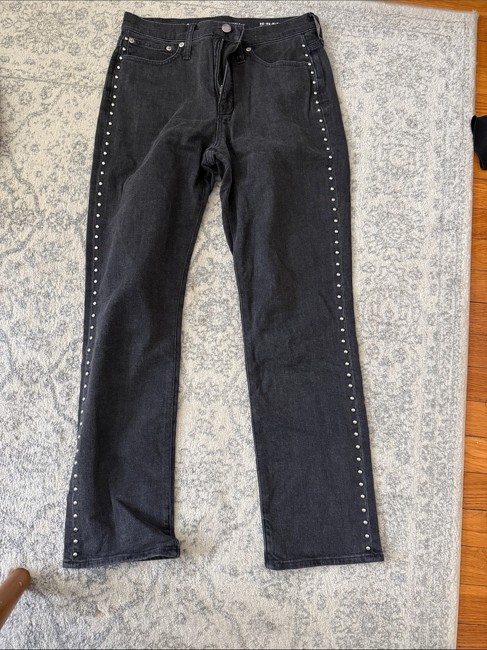 J. Crew Black Straight-Leg Jeans with Side Stud Trim